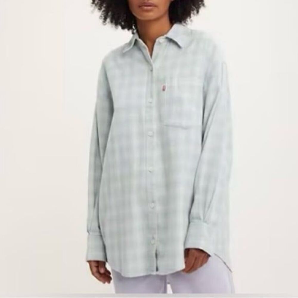 Levi’s Ex-boyfriend Oversized Relaxed‎ Fit Plaid Blue Shirt/Sz:Large/NWT